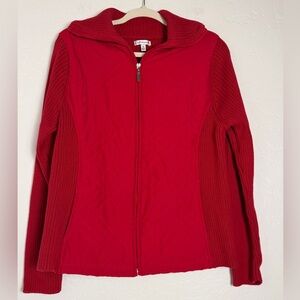 46 Croft & Barrow Knit Sweater/Jacket Women XL Red Full Zip Quilted Comfort Fit